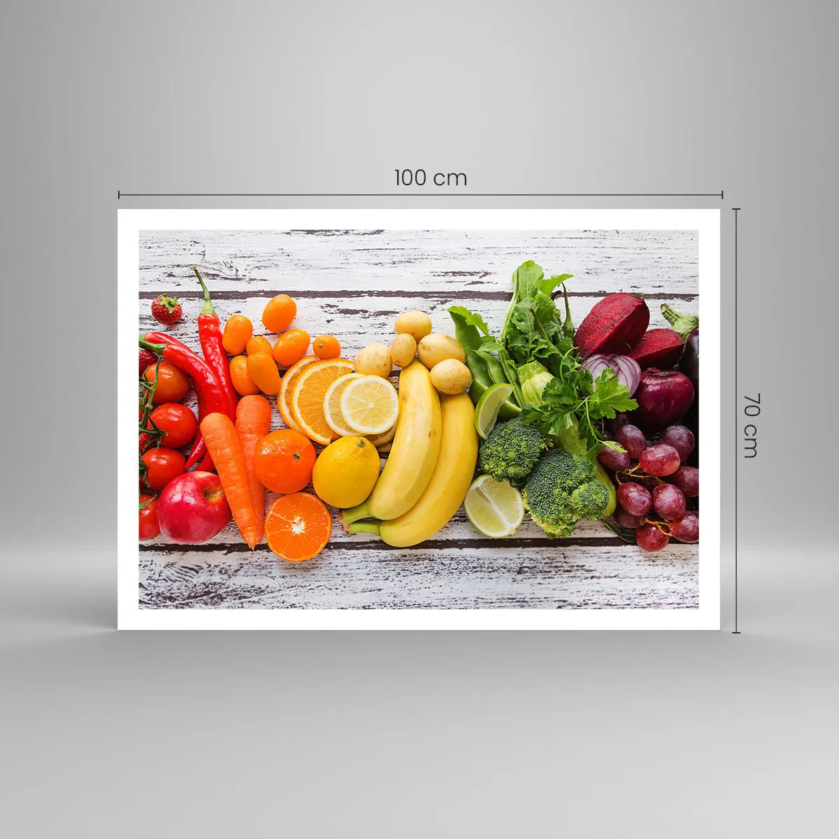 Plakat - Kolorowe owoce i warzywa na drewnianym tle - 100x70cm - To nie wystarczy? - Nowoczesna dekoracja ścienna do salonu i sypialni ARTTOR