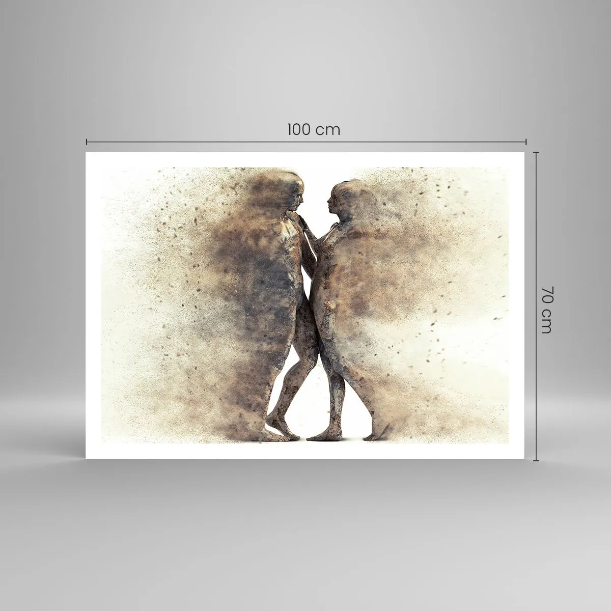 Poster - Ein abstraktes Silhouettenduo in Sandtönen - 100x70cm - Sie erhoben sich aus dem Staub, um zu lieben - Moderne Wanddekoration für Wohnzimmer und Schlafzimmer ARTTOR