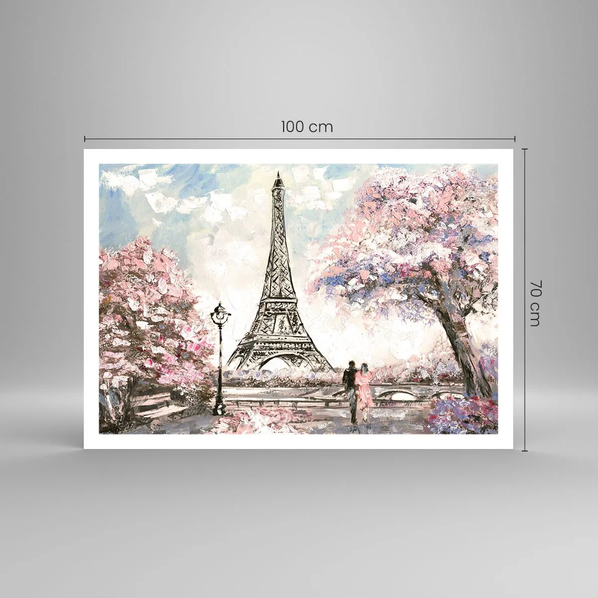 Poster - Der Eiffelturm, umgeben von blühenden Bäumen - 100x70cm - Aprilspaziergang durch Paris - Moderne Wanddekoration für Wohnzimmer und Schlafzimmer ARTTOR