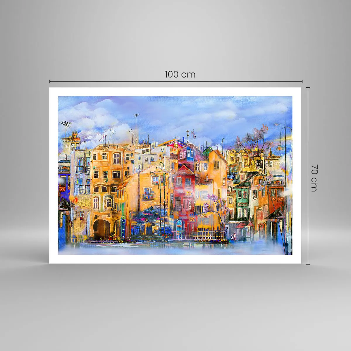 Plakat - Kolorowe budynki miejskie w artystycznym stylu - 100x70cm - Jesteśmy razem - Nowoczesna dekoracja ścienna do salonu i sypialni ARTTOR