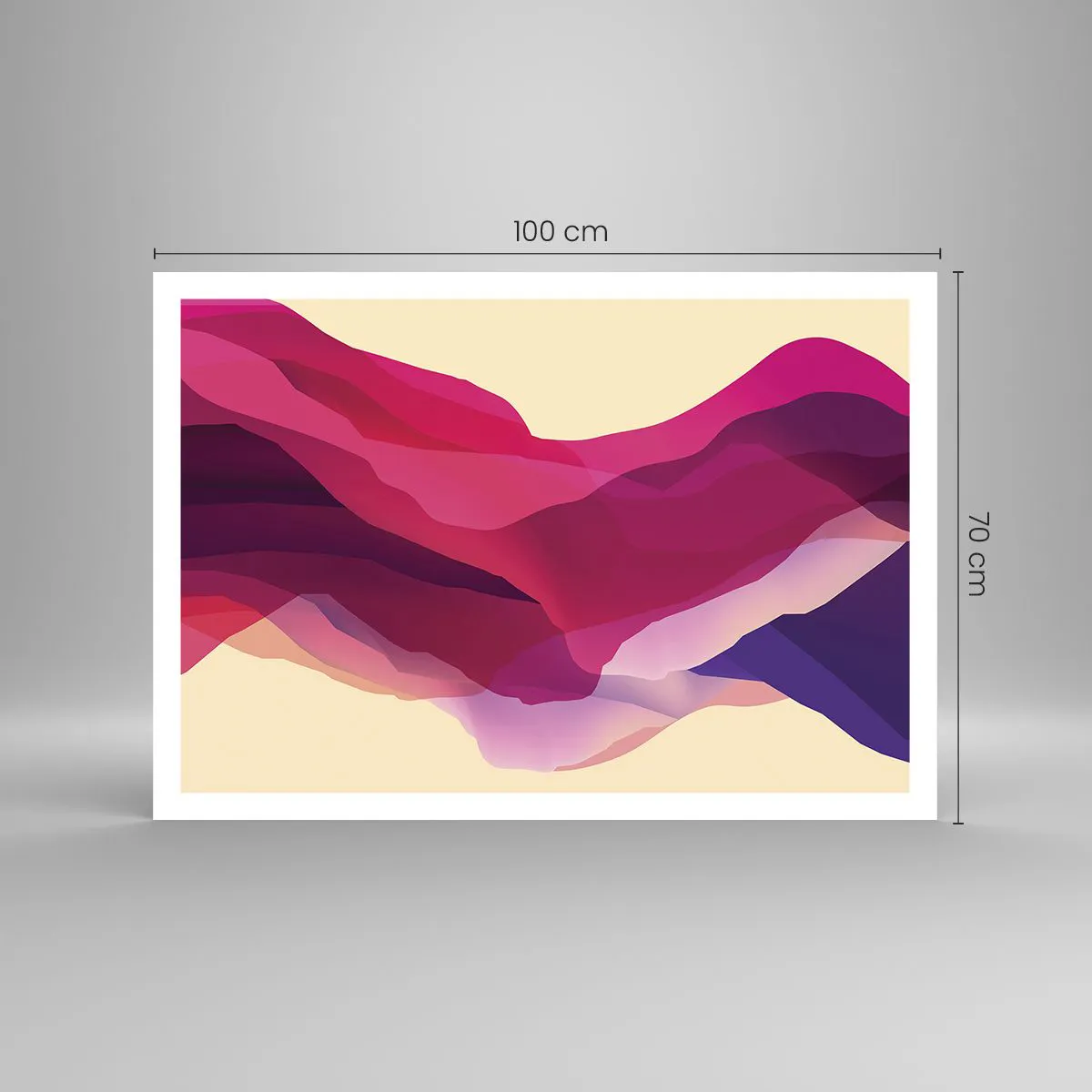 Plakat - Abstrakcyjne fale w odcieniach purpury i różu na jasnym tle - 100x70cm - Fale purpury - Nowoczesna dekoracja ścienna do salonu i sypialni ARTTOR