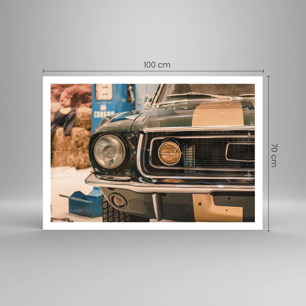 Poster - Ein kultiges Retro-Auto in klassischer Umgebung - 100x70cm - Treffen mit einer Legende - Moderne Wanddekoration für Wohnzimmer und Schlafzimmer ARTTOR