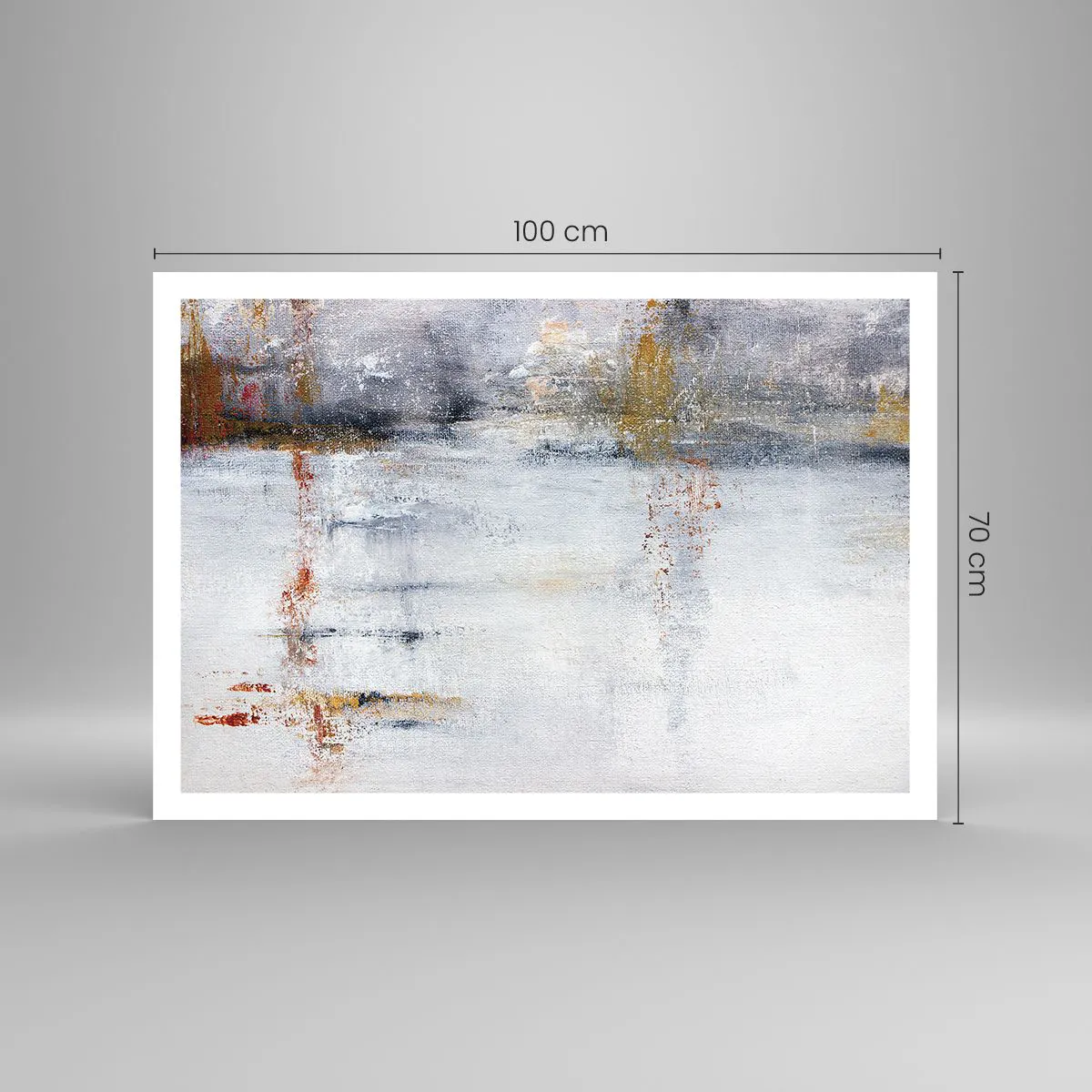 Poster - Eine abstrakte Landschaft mit verschwommenen Akzenten in Grau und Gold. - 100x70cm - Hinter dem Luftvorhang - Moderne Wanddekoration für Wohnzimmer und Schlafzimmer ARTTOR