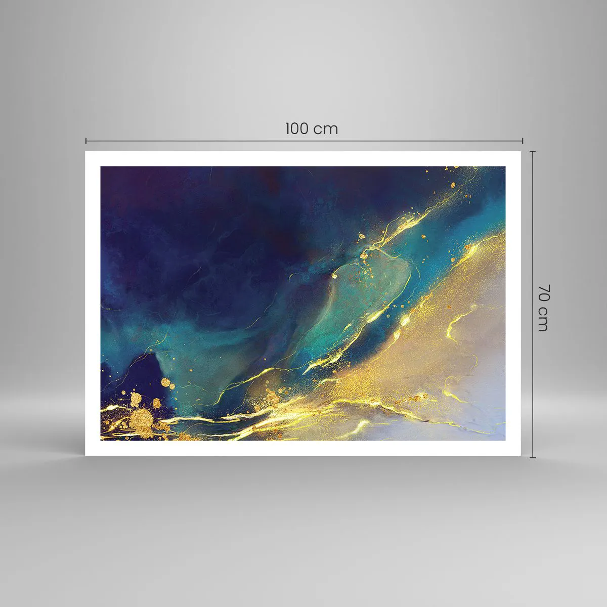 Poster - Abstrakte Komposition in Blau- und Goldtönen auf Leinwand - 100x70cm - Der goldene Teich - Moderne Wanddekoration für Wohnzimmer und Schlafzimmer ARTTOR