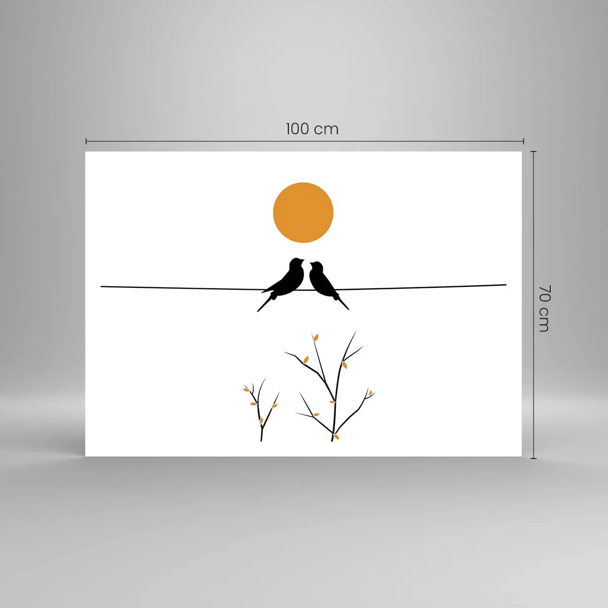 Poster - Vögel auf einer Linie mit einer gelben Sonne - 100x70cm - Abend der Nachtigallen - Moderne Wanddekoration für Wohnzimmer und Schlafzimmer ARTTOR