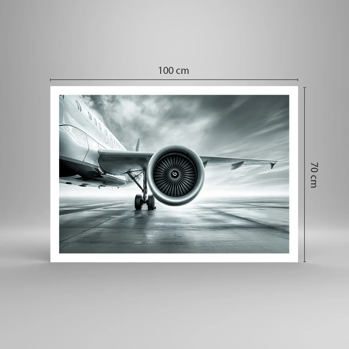 Plakat - Silnik odrzutowy samolotu na płycie lotniska - 100x70cm - Jest moc! - Nowoczesna dekoracja ścienna do salonu i sypialni ARTTOR