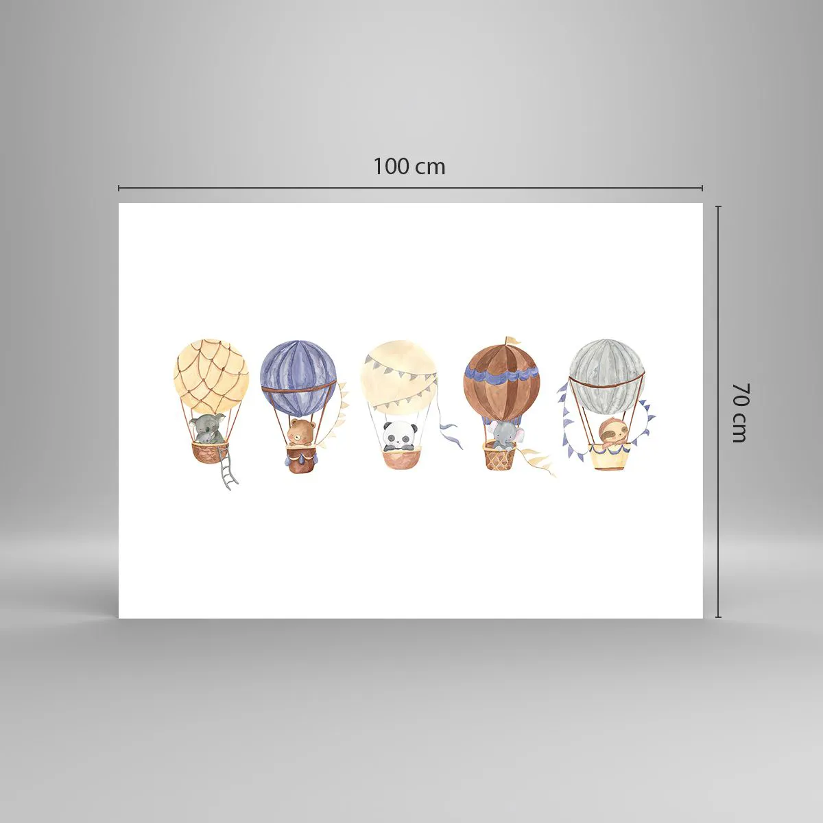 Poster - Niedliche Tiere in Luftballons auf weißem Hintergrund - 100x70cm - Freunde auf Reise - Moderne Wanddekoration für Wohnzimmer und Schlafzimmer ARTTOR