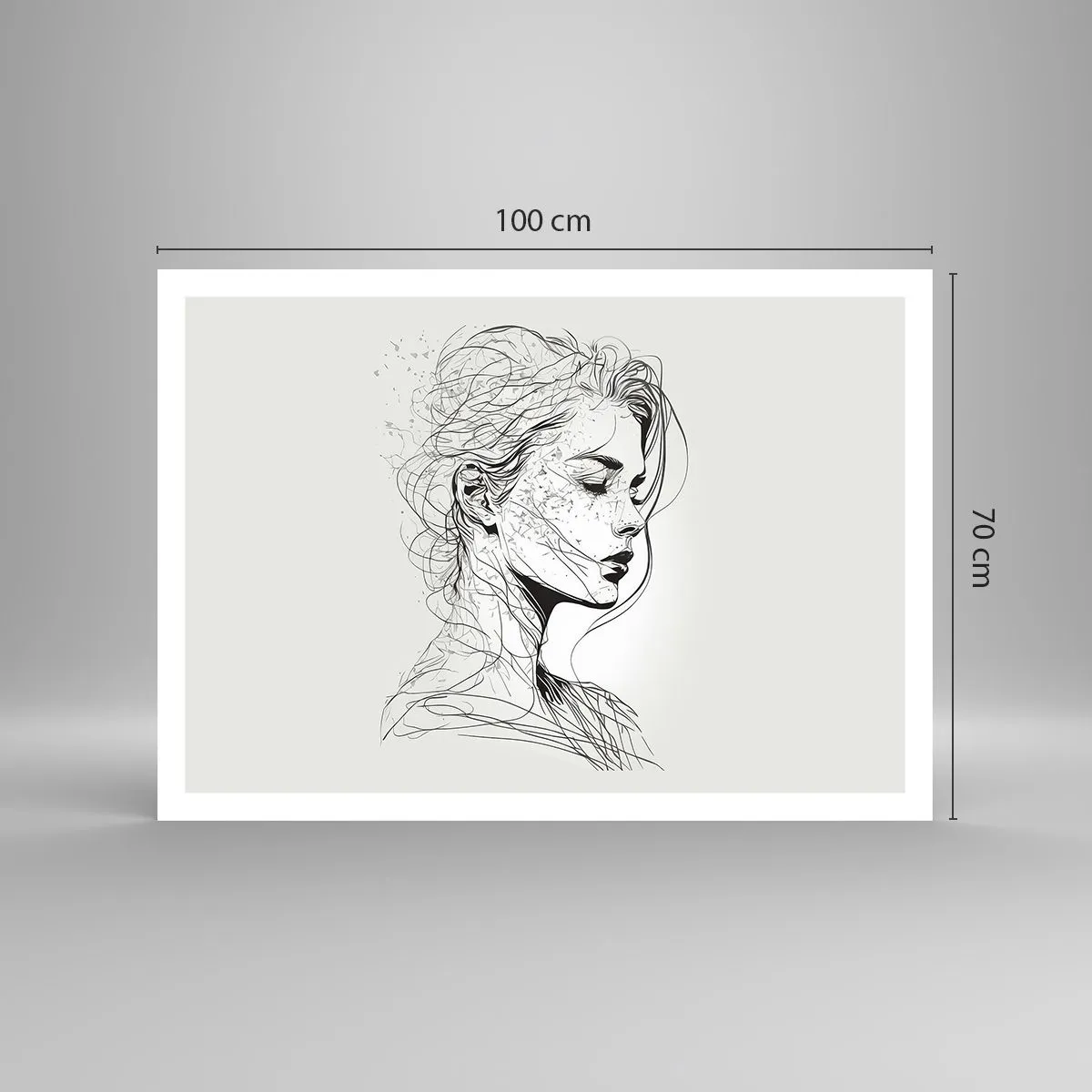 Affiche - Poster - Un portrait délicat d'une femme dans un style graphique minimaliste. - 100x70cm - Portrait en pensée - Décoration murale moderne pour le salon et la chambre ARTTOR