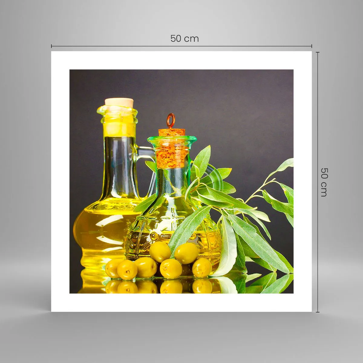 Poszter - Csendélet olívabogyóval és olívaolajjal - 50x50 cm