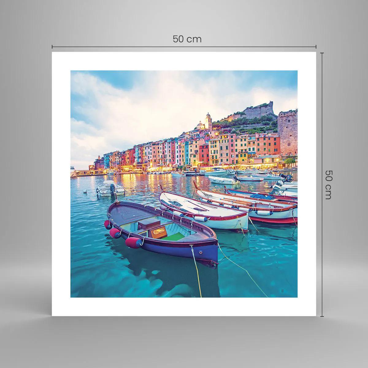 Affisch - Färgglad kväll i hamnen - 50x50 cm