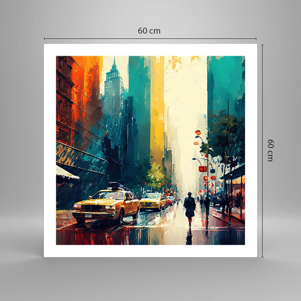 Affisch - New York - här är till och med regnet färgstarkt - 60x60 cm