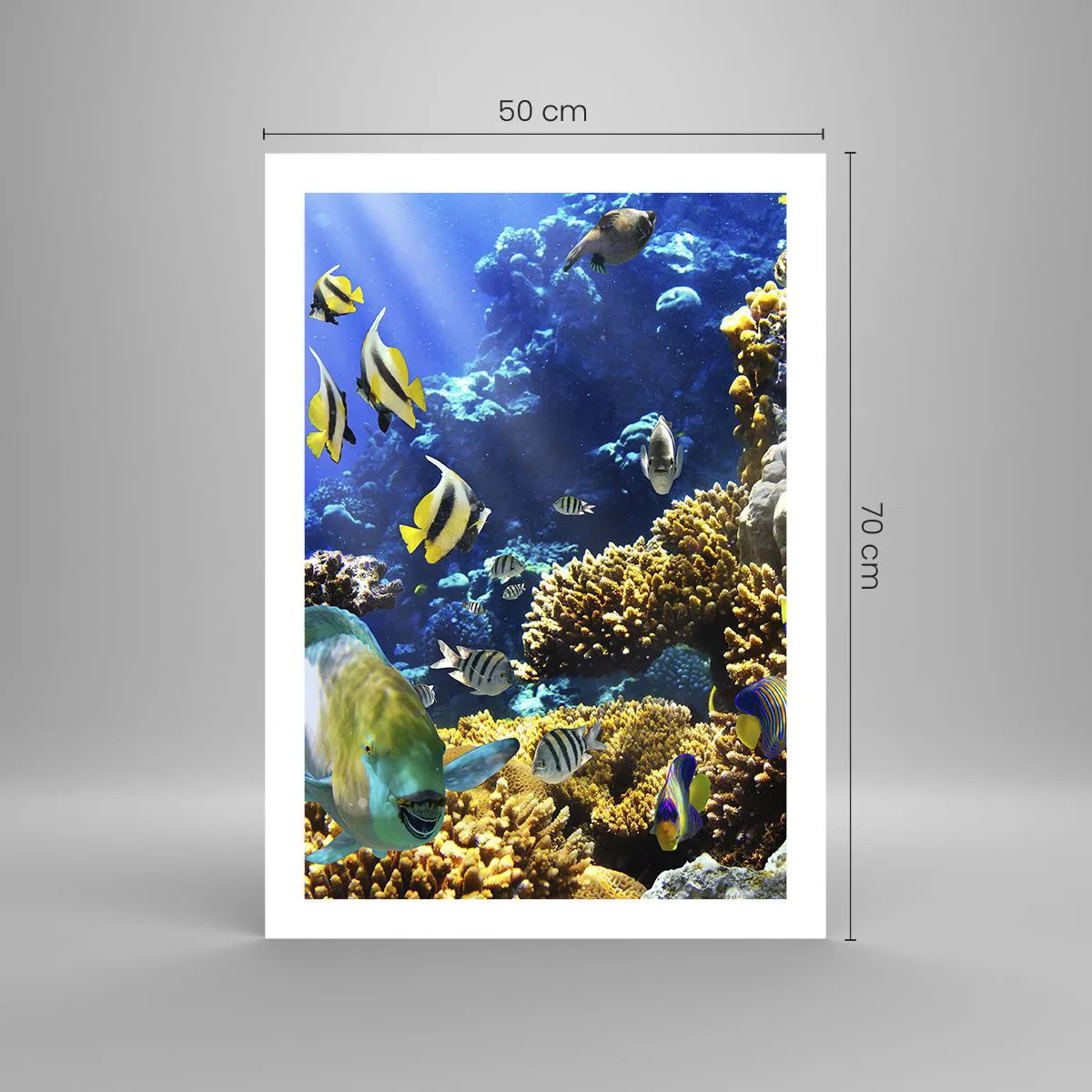 Affiche - Poster - Un monde sous-marin avec des poissons colorés et un récif de corail - 50x70cm - Beaucoup de circulation sur la route des vacances - Décoration murale moderne pour le salon et la chambre ARTTOR