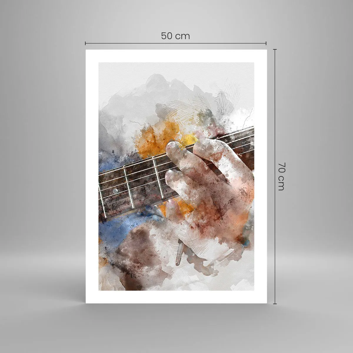 Poster - Mano artistica che suona la chitarra in stile acquerello - 50x70cm - Poesia tra le corde - Decorazione murale moderna per soggiorno e camera da letto ARTTOR