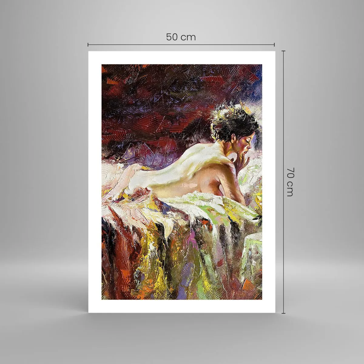 Poster - Künstlerischer Akt einer Frau in farbenfroher Umgebung - 50x70cm - Venus in Gedanken - Moderne Wanddekoration für Wohnzimmer und Schlafzimmer ARTTOR