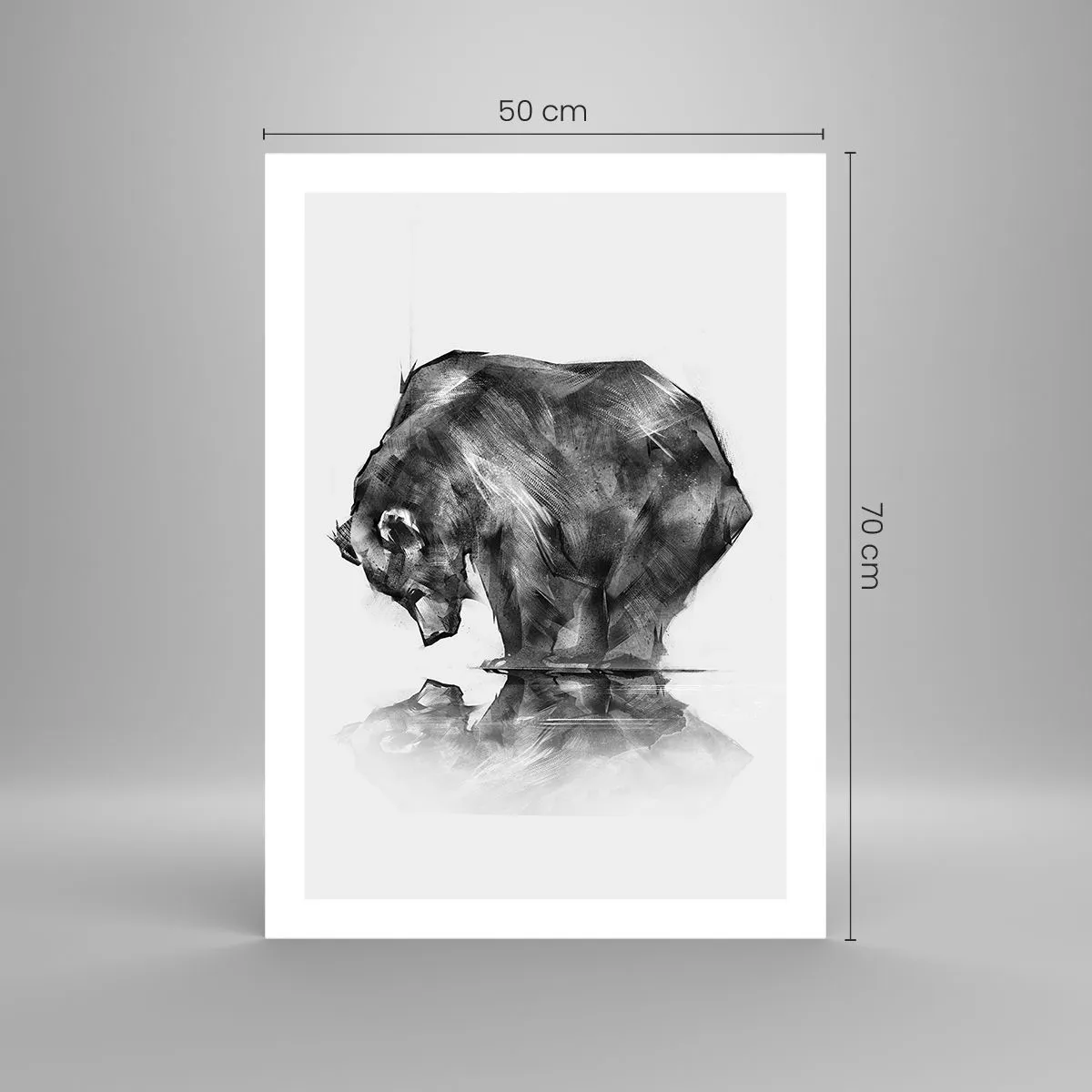 Affiche - Poster - Image géométrique d'un ours au bord de l'eau - 50x70cm - Ravi de rencontrer quelqu'un de proche - Décoration murale moderne pour le salon et la chambre ARTTOR
