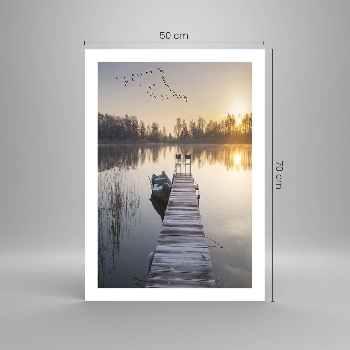 Plakat - Pomost nad jeziorem o wschodzie słońca - 50x70cm - Wrócę za jakiś czas - Nowoczesna dekoracja ścienna do salonu, kuchni i sypialni ARTTOR