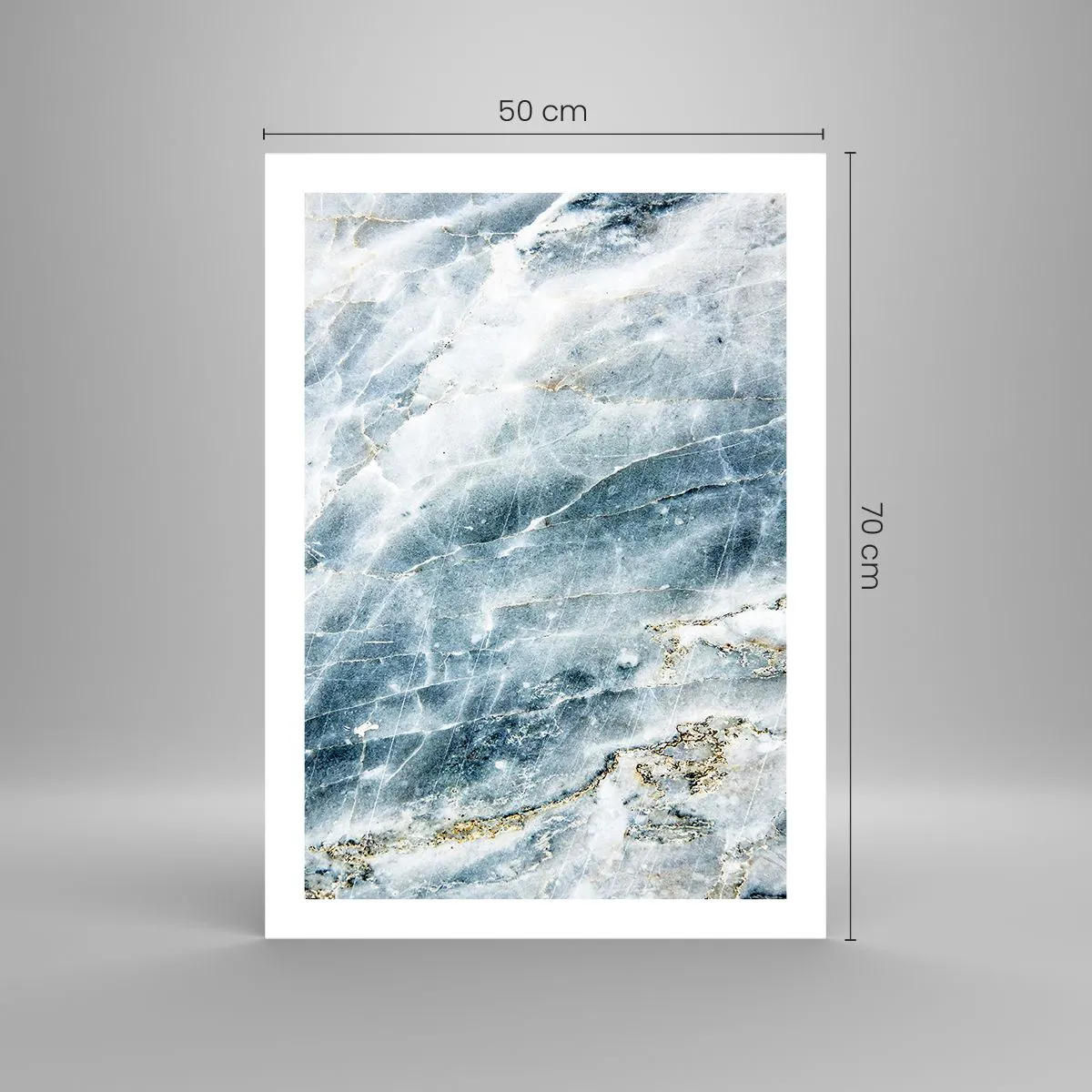 Poster - Blauer Marmor mit subtilen goldenen Adern - 50x70cm - Eiswelt - Moderne Wanddekoration für Wohnzimmer und Schlafzimmer ARTTOR