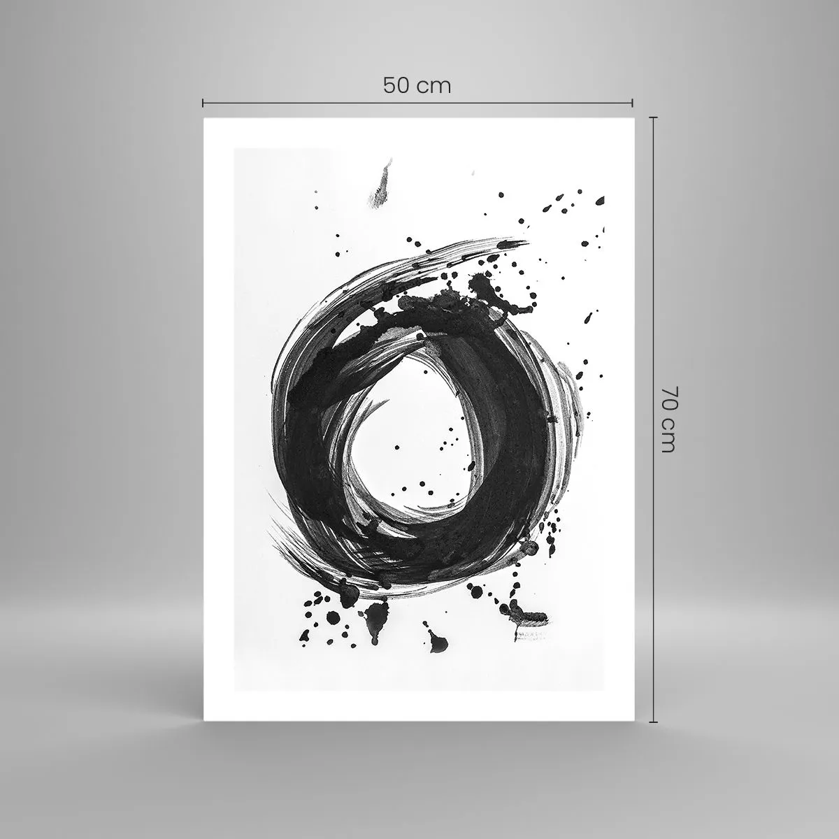 Póster - Círculo abstracto en blanco y negro con manchas dinámicas. - 50x70cm - El torbellino de la creación - Decoración de pared moderna para salón y dormitorio ARTTOR