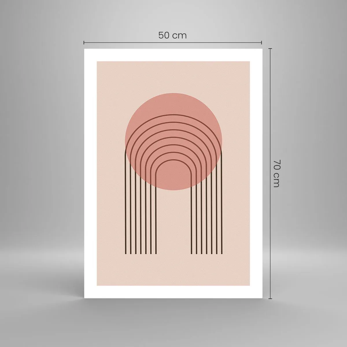 Póster - Una abstracción minimalista con arcos en tonos rosa y beige. - 50x70cm - Atracción irresistible - Decoración de pared moderna para salón y dormitorio ARTTOR