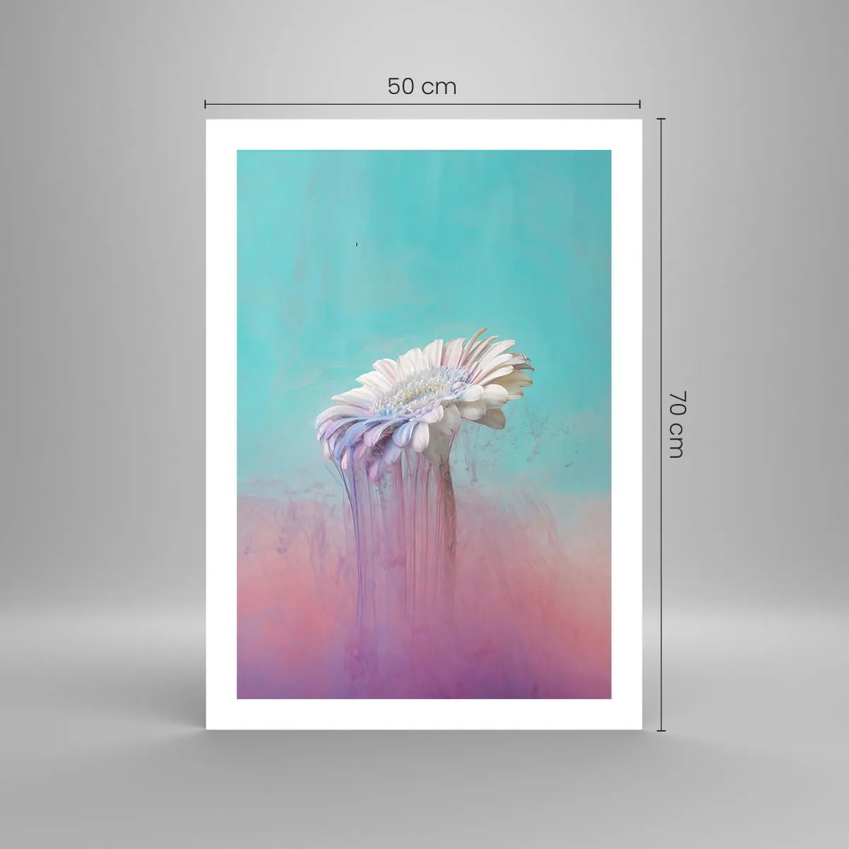 Affiche - Poster - Gerbera blanc avec des stries colorées sur fond pastel - 50x70cm - Le monde souterrain des fleurs - Décoration murale moderne pour le salon et la chambre ARTTOR