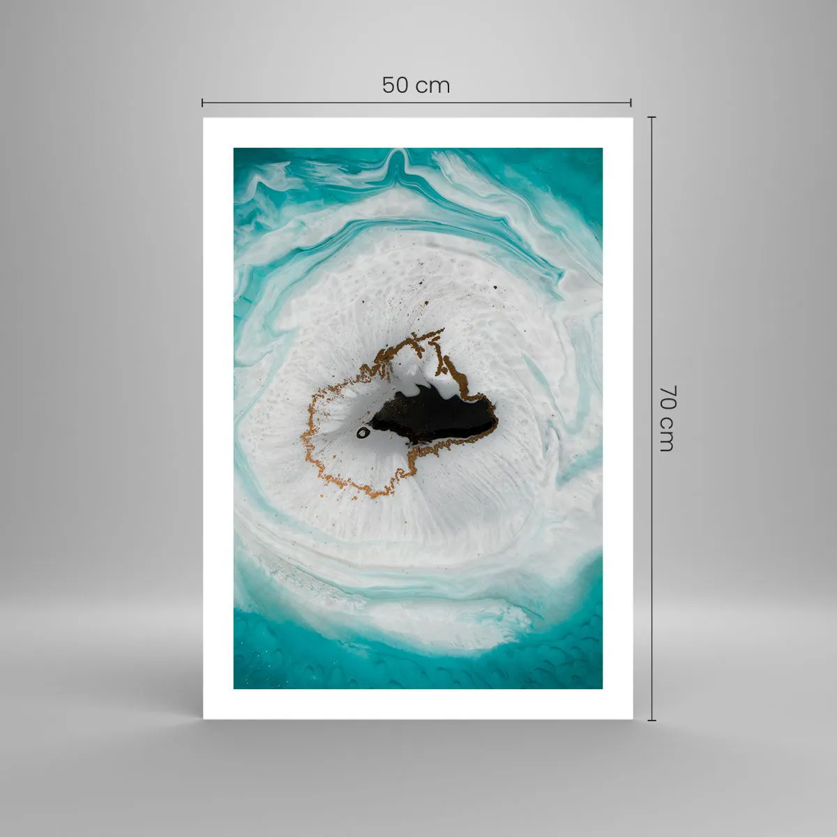 Poster - Ein abstraktes Motiv in Türkis- und Weißtönen mit einem Hauch von Gold - 50x70cm - Nach Innen eindringen - Moderne Wanddekoration für Wohnzimmer und Schlafzimmer ARTTOR