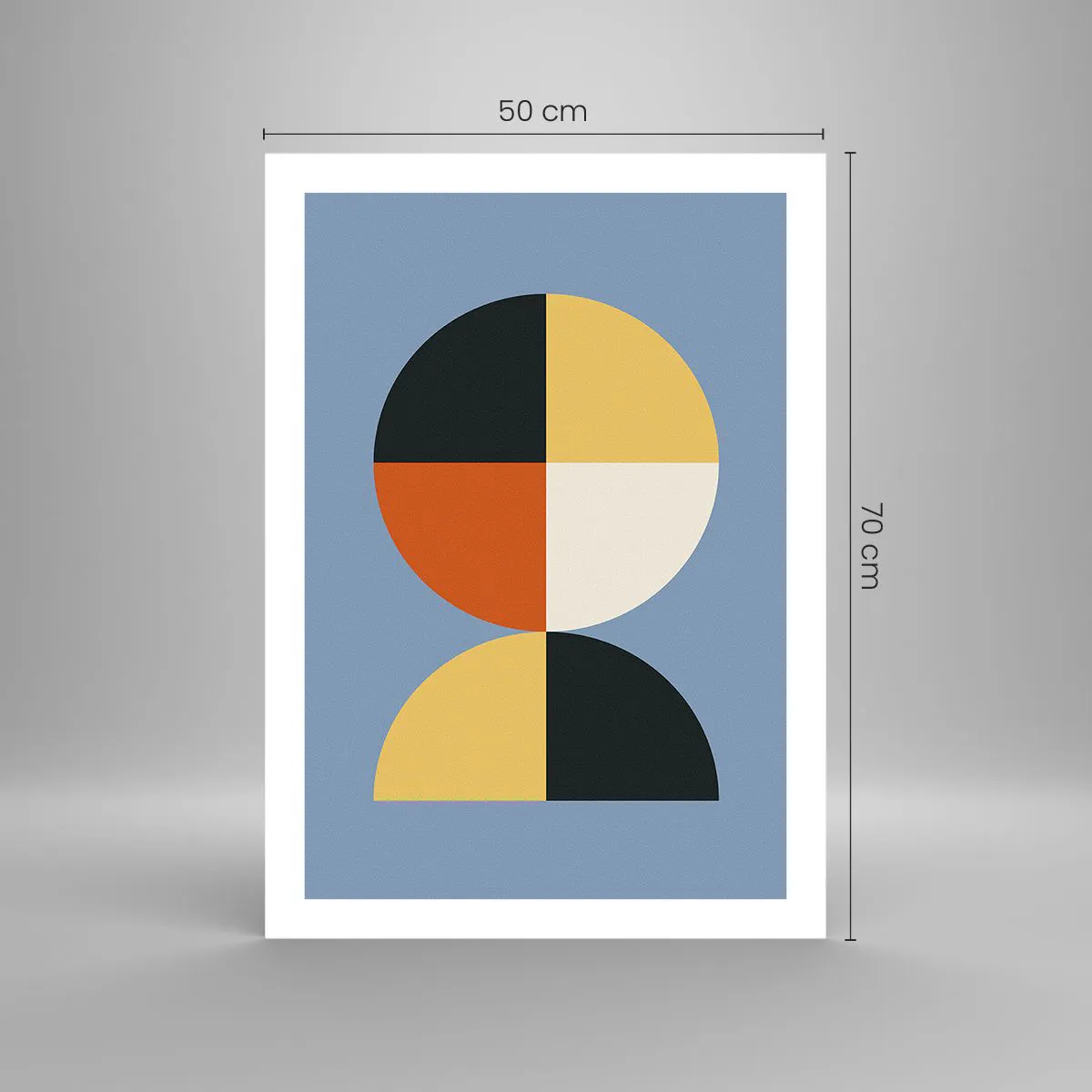 Poster - Motivo geometrico a forma di cerchio e semicerchio su sfondo blu - 50x70cm - Guarda e conta - Decorazione murale moderna per soggiorno e camera da letto ARTTOR