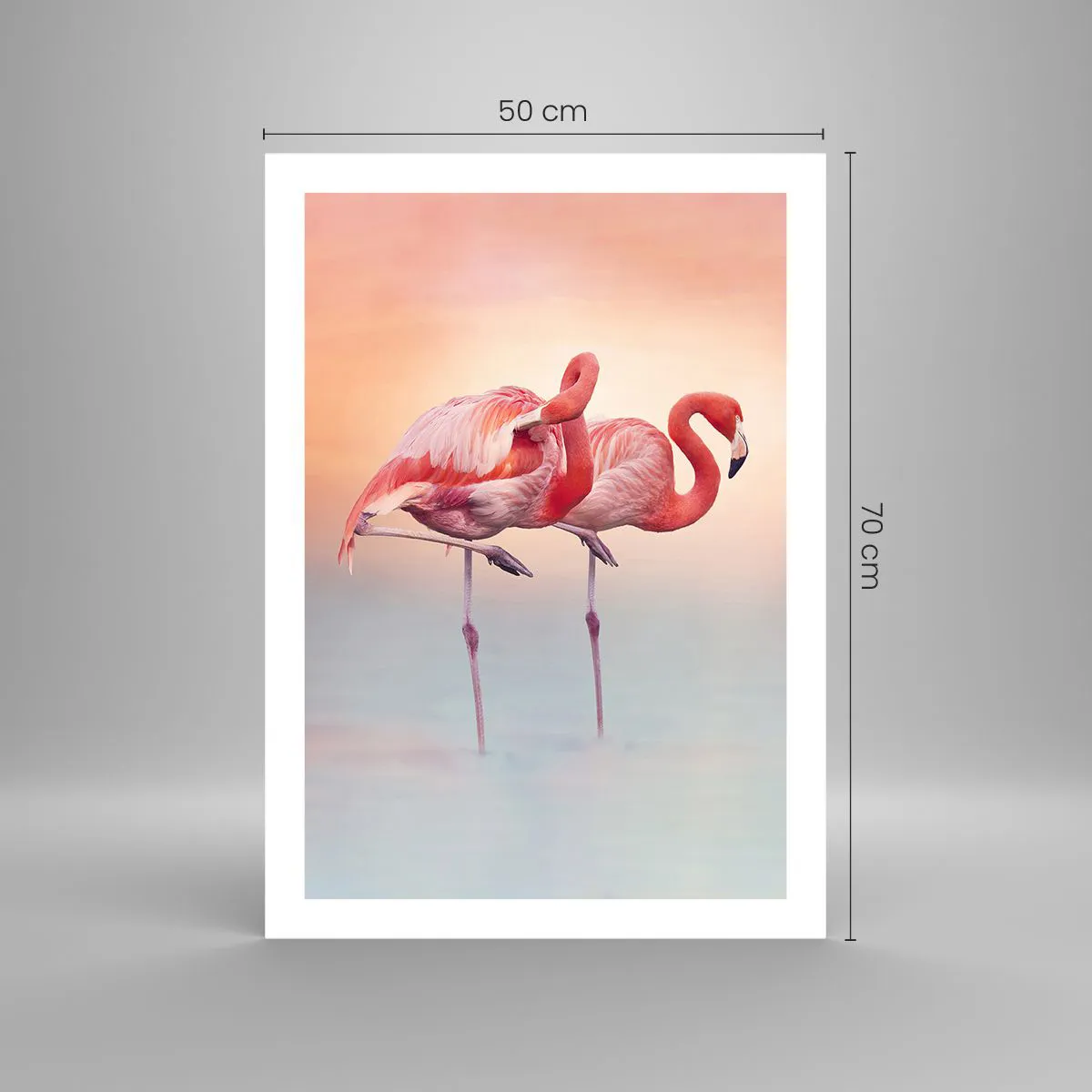 Plakat - Flamingi na tle pastelowego zachodu słońca - 50x70cm - W kolorze zachodzącego słońca - Nowoczesna dekoracja ścienna do salonu, kuchni i sypialni ARTTOR
