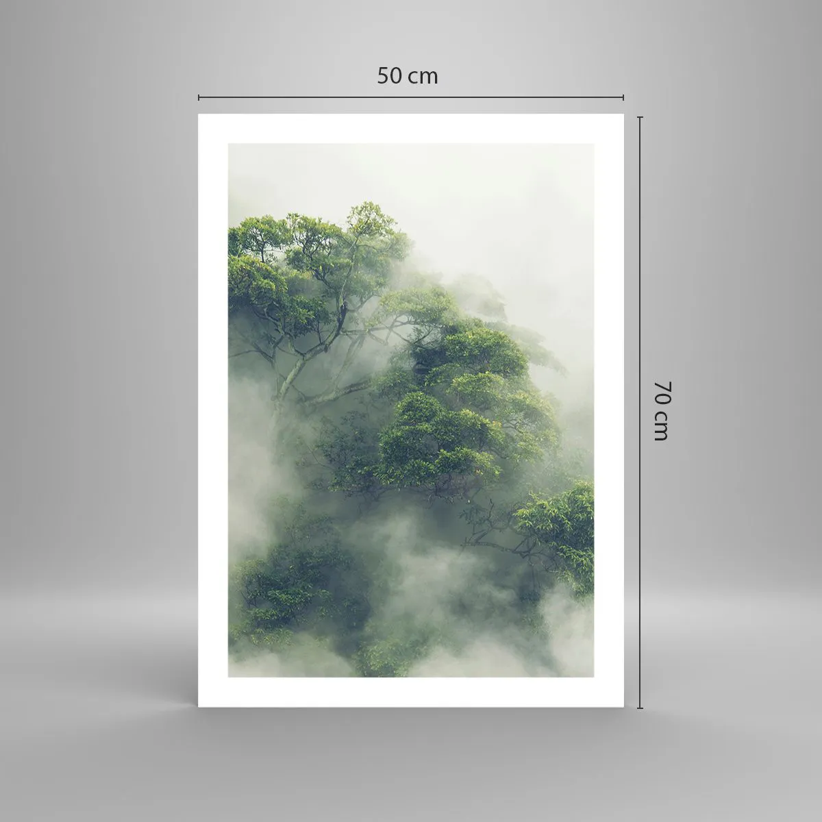 Poster - Cime verdi degli alberi nascoste nella fitta e misteriosa nebbia - 50x70cm - Avvolti dalla nebbia - Decorazione murale moderna per soggiorno e camera da letto ARTTOR