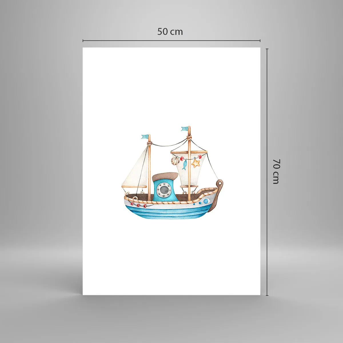 Poster - Nave acquerello in tonalità pastello di blu e beige - 50x70cm - Benvenuta avventura! - Decorazione murale moderna per soggiorno e camera da letto ARTTOR