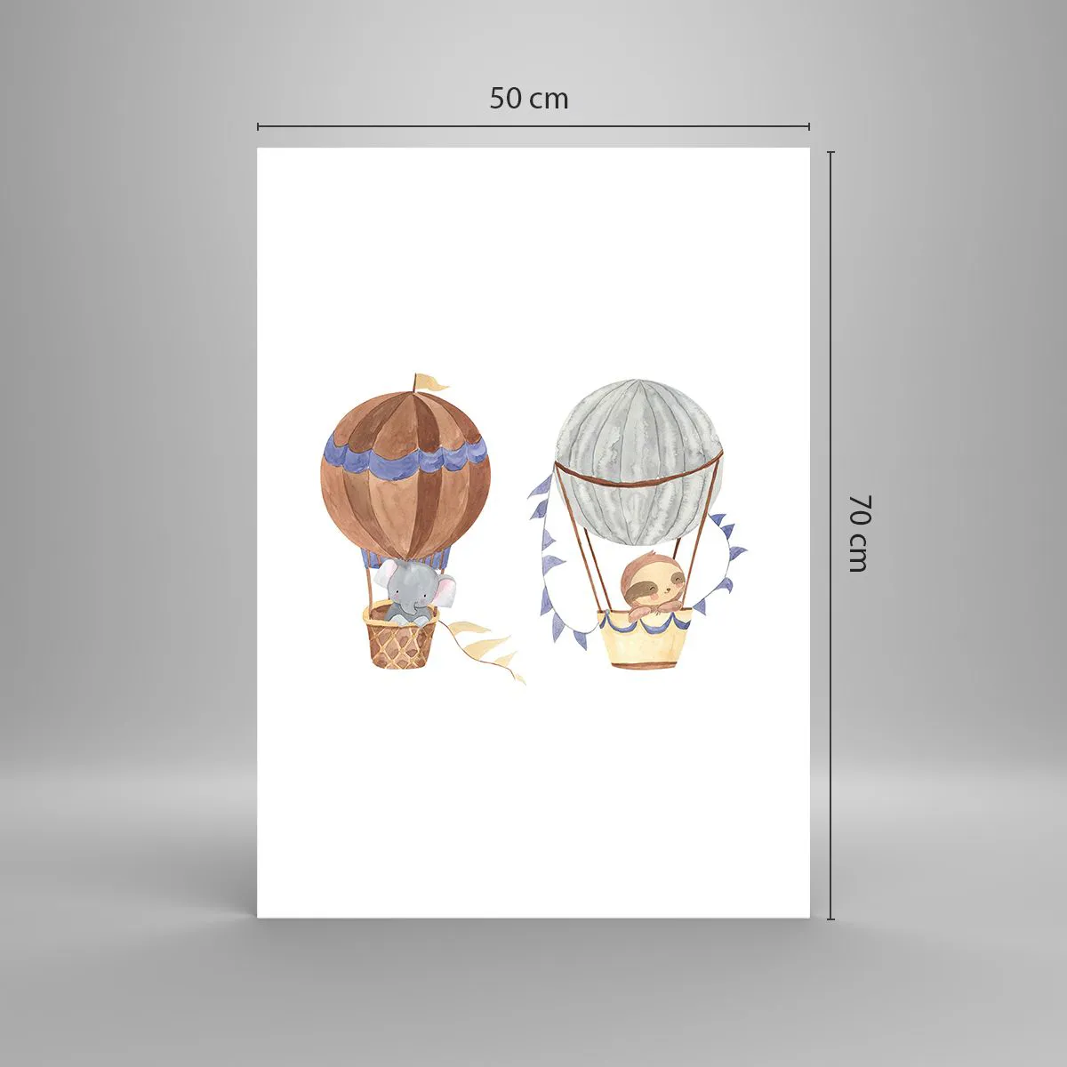 Affiche - Poster - Animaux mignons dans des ballons sur fond blanc dans un style aquarelle - 50x70cm - Compagnons de voyage - Décoration murale moderne pour le salon et la chambre ARTTOR