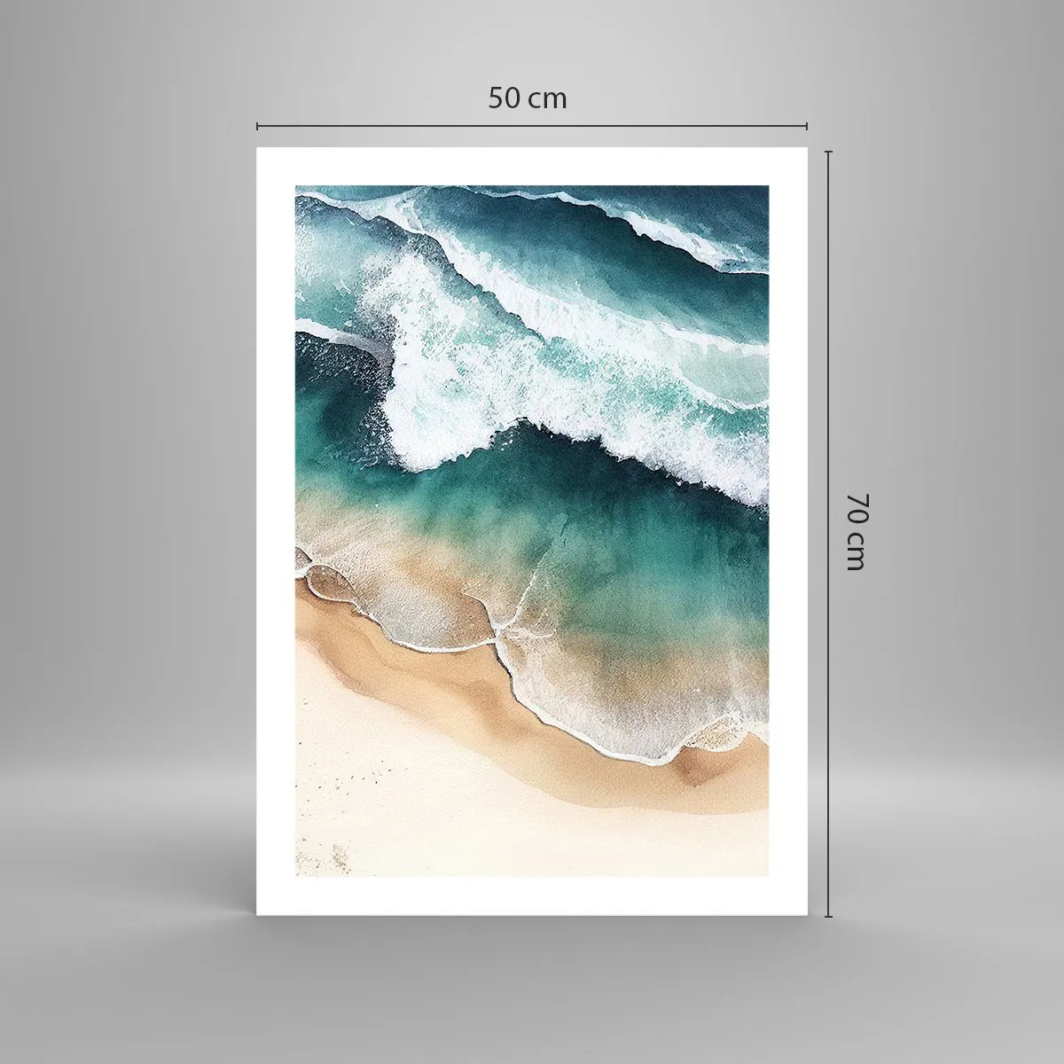 Póster - Olas del mar rompiendo en la playa - 50x70cm - Un encuentro eterno - Decoración de pared moderna para salón y dormitorio ARTTOR