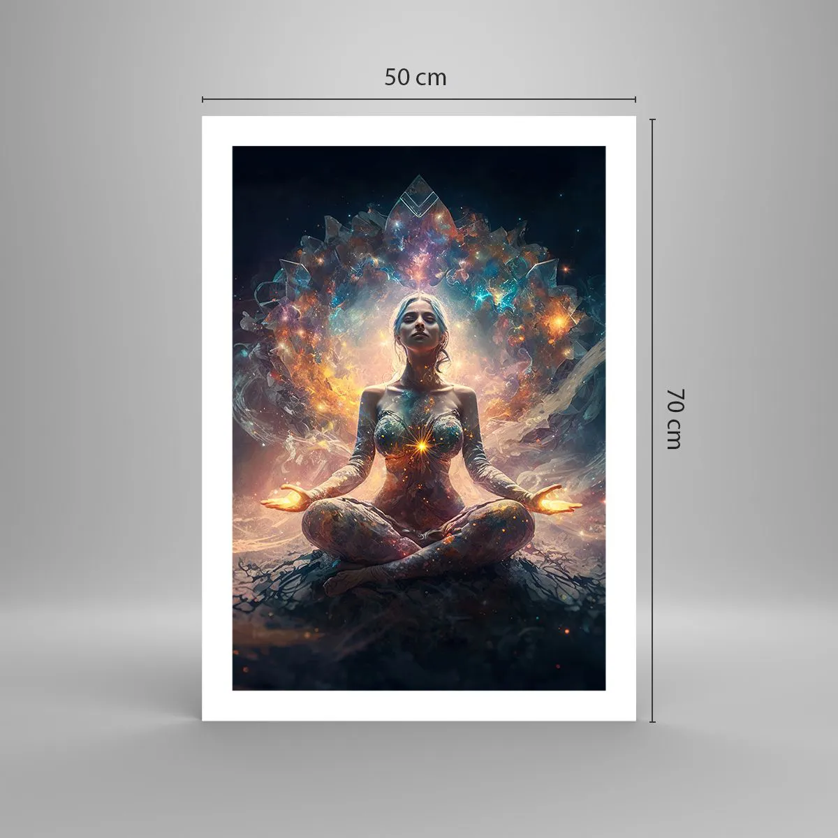 Poster - Mystische Meditation umgeben von kosmischer Energie - 50x70cm - Fluss guter Energie - Moderne Wanddekoration für Wohnzimmer und Schlafzimmer ARTTOR
