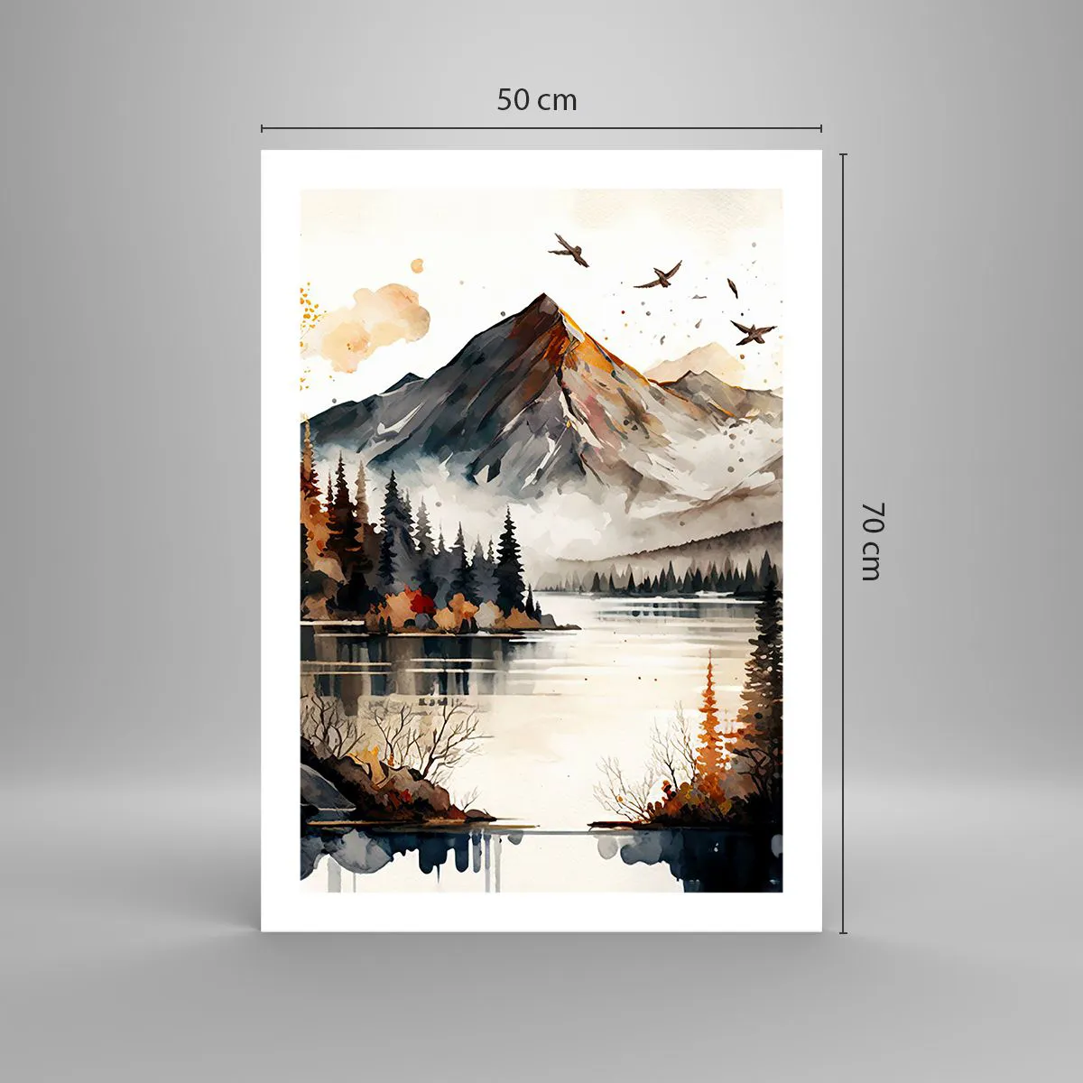 Poster - Herbstliche Berglandschaft über einem ruhigen See - 50x70cm - Goldener Herbst in den Bergen - Moderne Wanddekoration für Wohnzimmer und Schlafzimmer ARTTOR