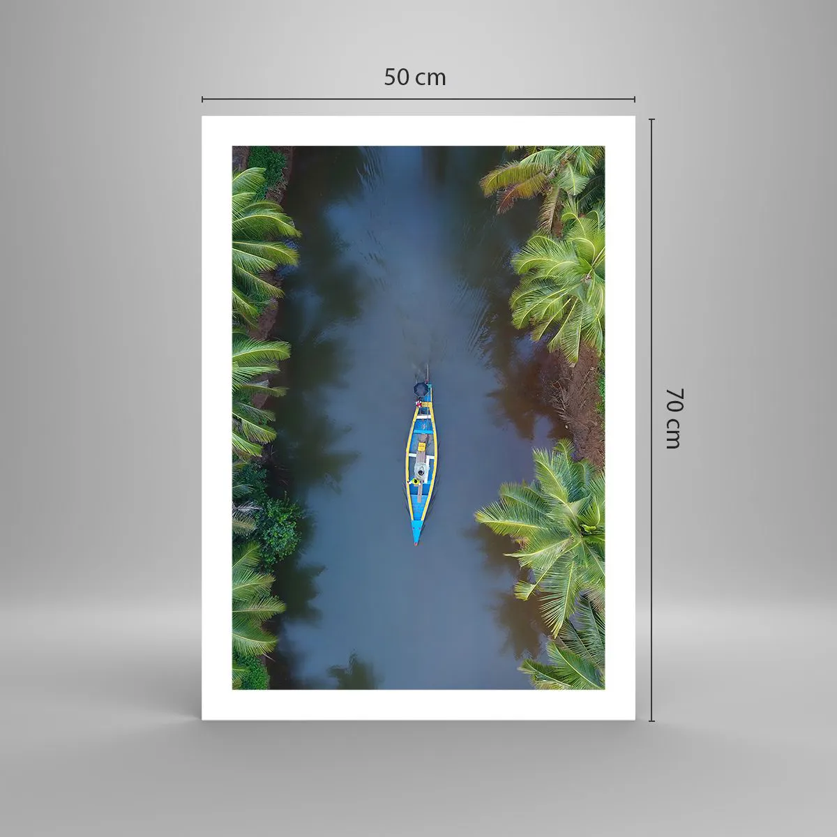 Affiche - Poster - Vue aérienne d'un bateau flottant sur une rivière tropicale - 50x70cm - Sur un sentier tropical - Décoration murale moderne pour le salon et la chambre ARTTOR