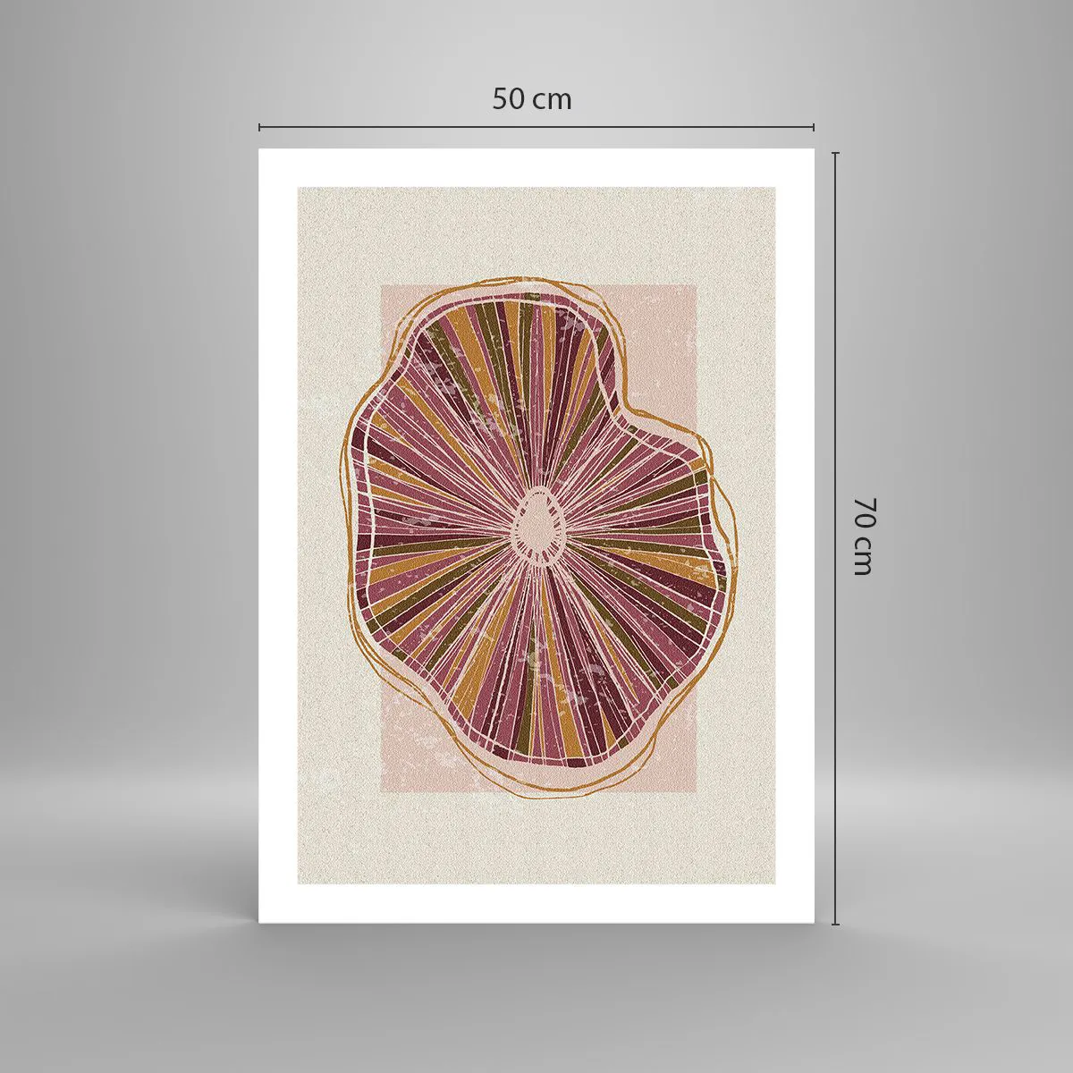 Póster - Sección transversal abstracta de un árbol en tonos rosa y marrón. - 50x70cm - Abstracción radiante - Decoración de pared moderna para salón y dormitorio ARTTOR