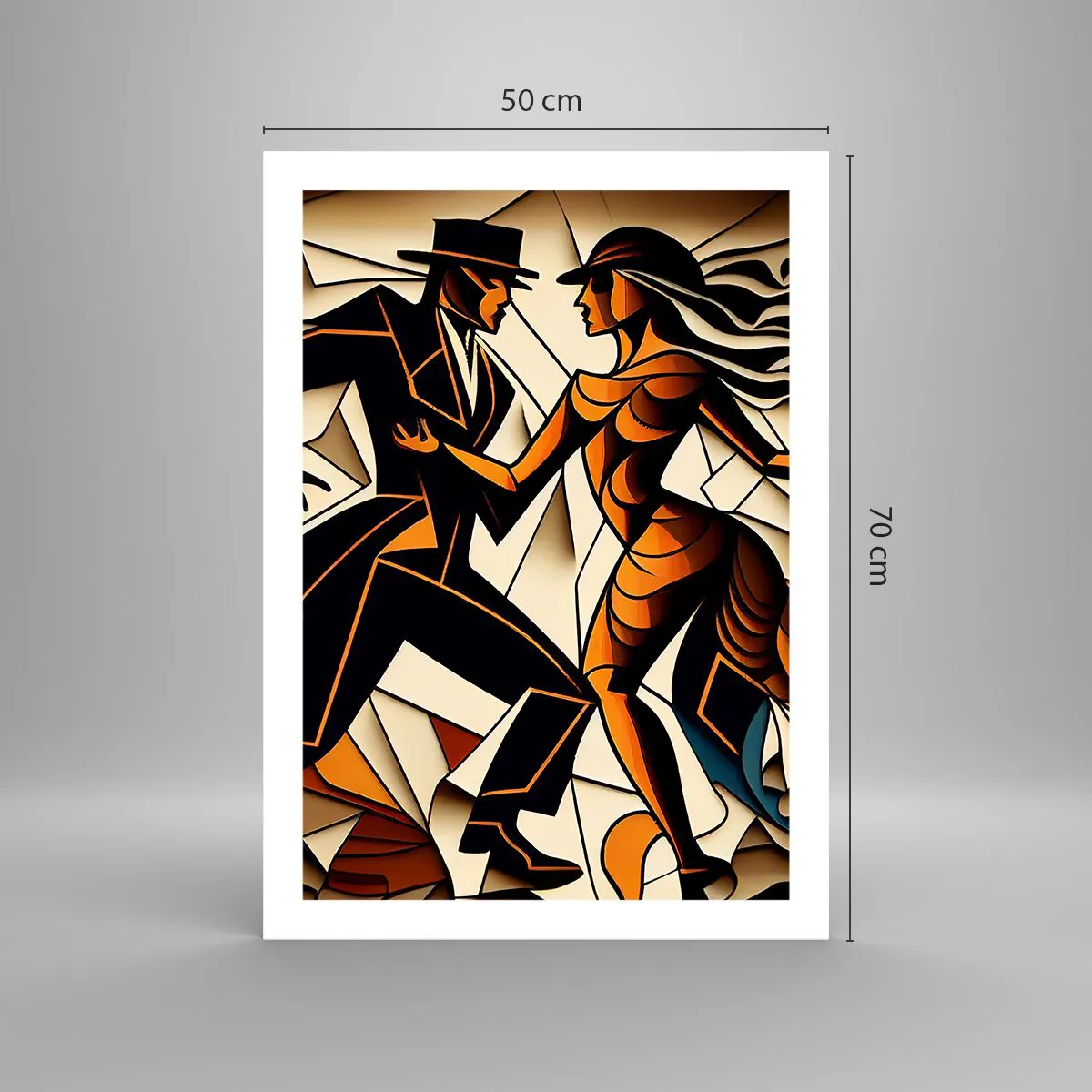 Poster - Ein dynamisches Paar tanzt Tango im kubistischen Stil. - 50x70cm - Tanz der Passion und Leidenschaft - Moderne Wanddekoration für Wohnzimmer und Schlafzimmer ARTTOR