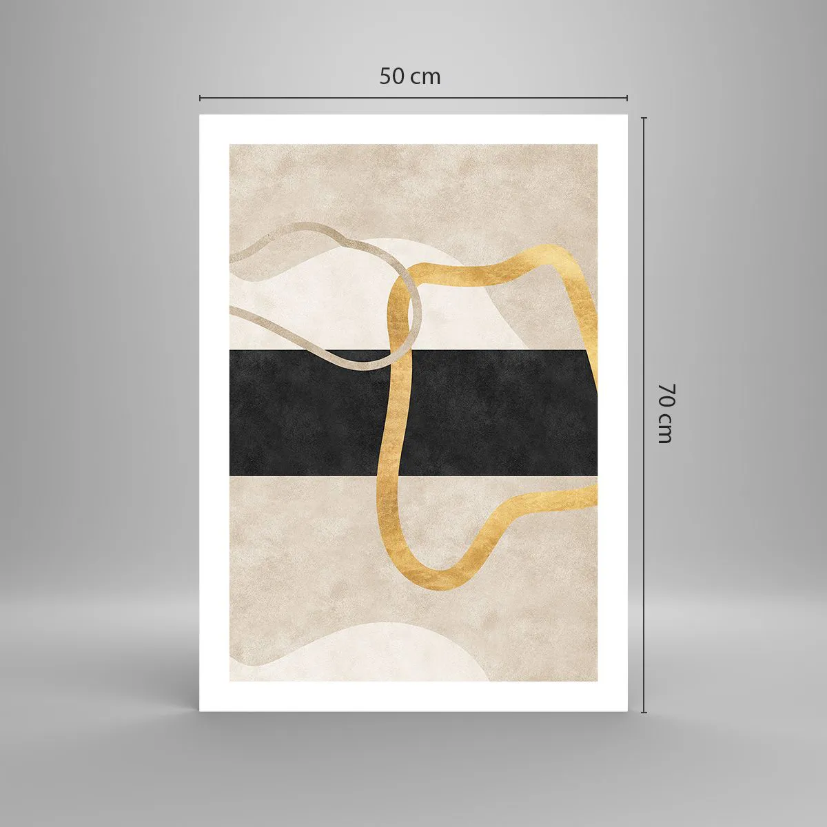 Poster - Abstrakte Komposition mit Schwarz, Gold und neutralem Hintergrund - 50x70cm - Schleifenformen - Moderne Wanddekoration für Wohnzimmer und Schlafzimmer ARTTOR