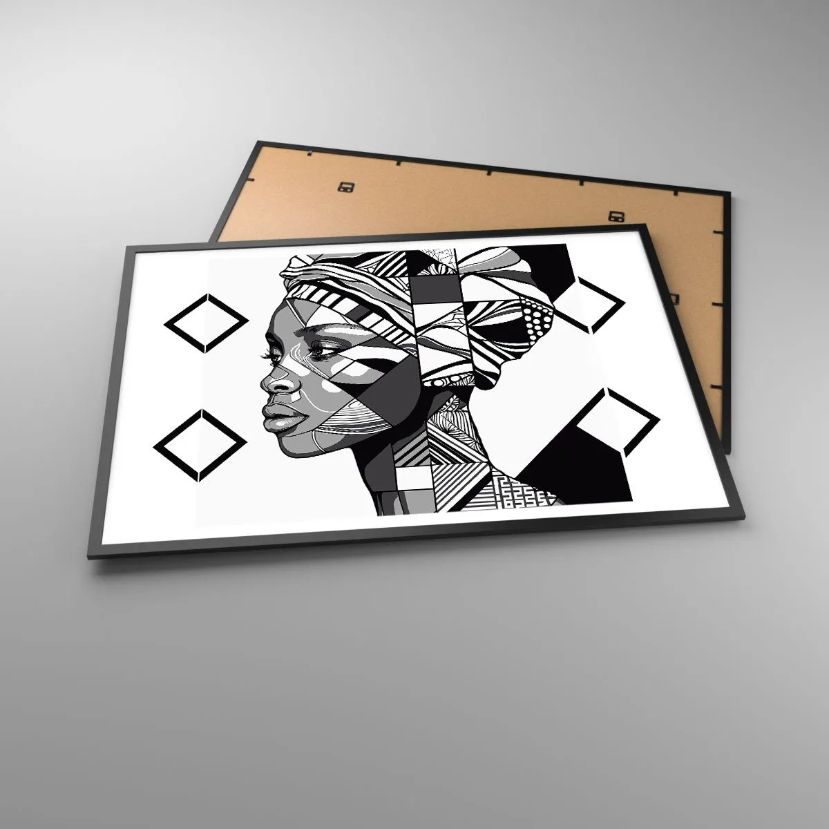Poster in cornice nera - Ritratto in bianco e nero di una donna in stile etnico - 100x70cm - Ritratto etnico - Decorazione murale moderna per soggiorno e camera da letto ARTTOR