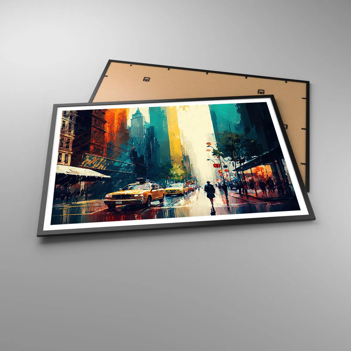 Poster în ramă neagră - New York - aici și ploaia este colorată - 100x70 cm