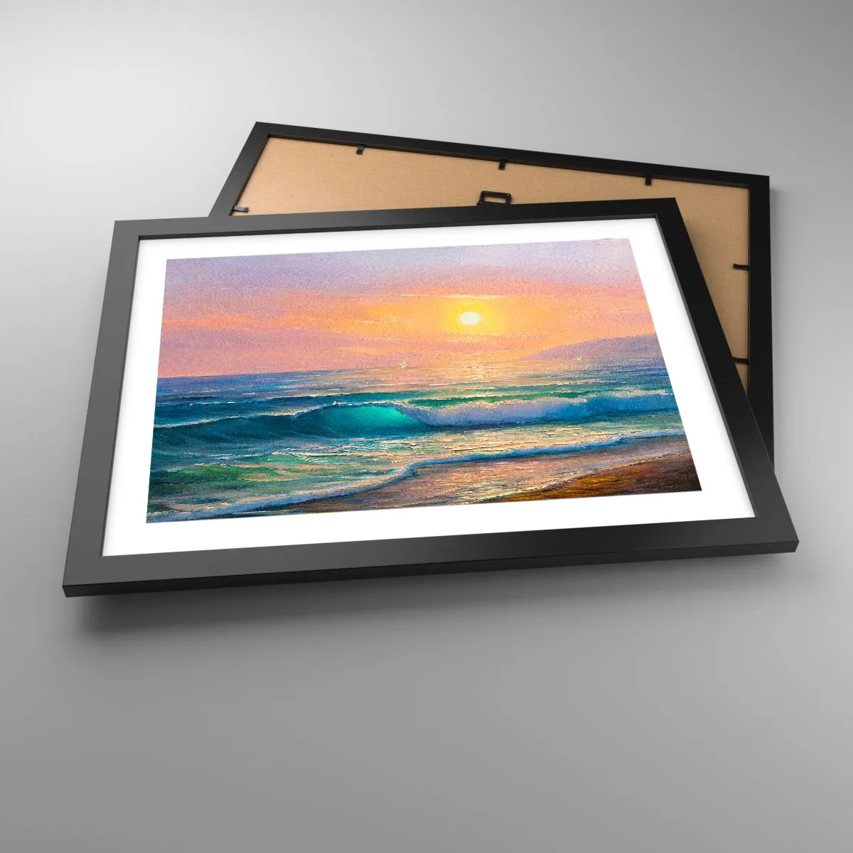 Affiche dans un cadre noir - Poster - Le chant turquoise des vagues - 40x30 cm