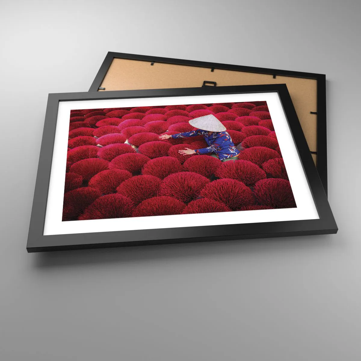 Affiche dans un cadre noir - Poster - Dans un champ de riz - 40x30 cm