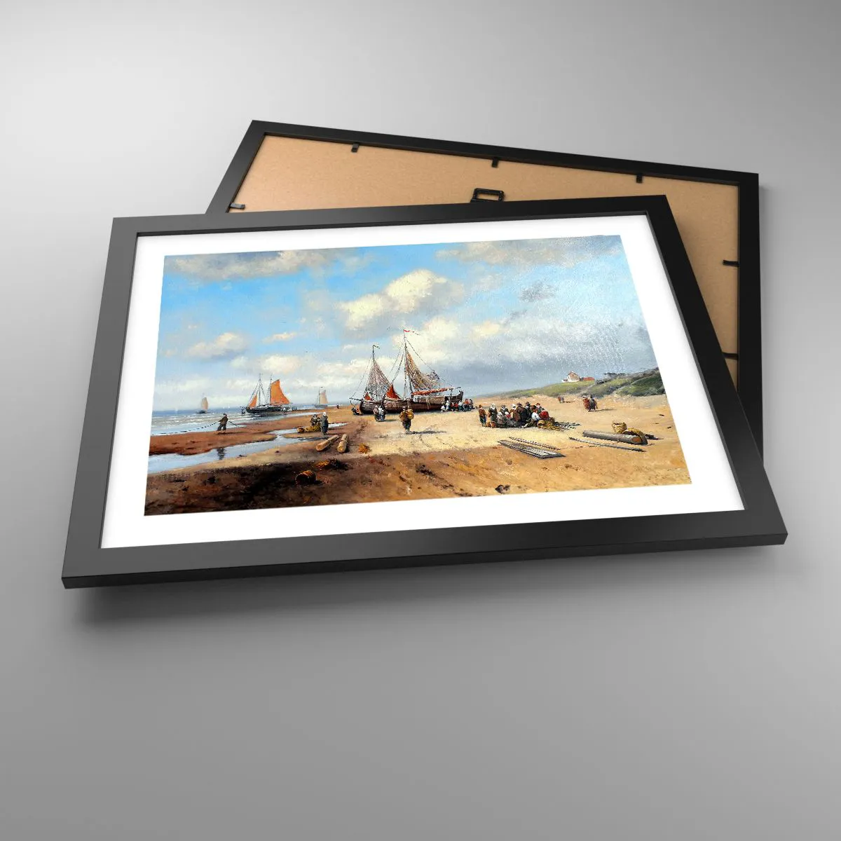 Poster in einem schwarzem Rahmen - Nach einem erfolgreichen Fischfang - 40x30 cm