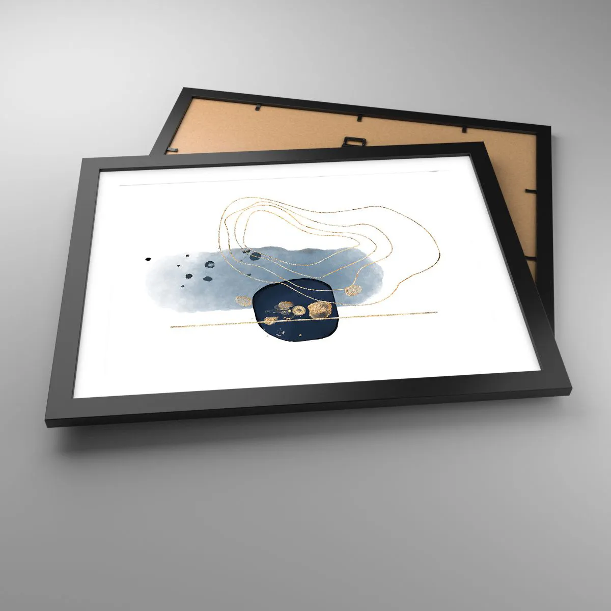 Affisch i svart ram - Blå-guld fantasi - 40x30 cm