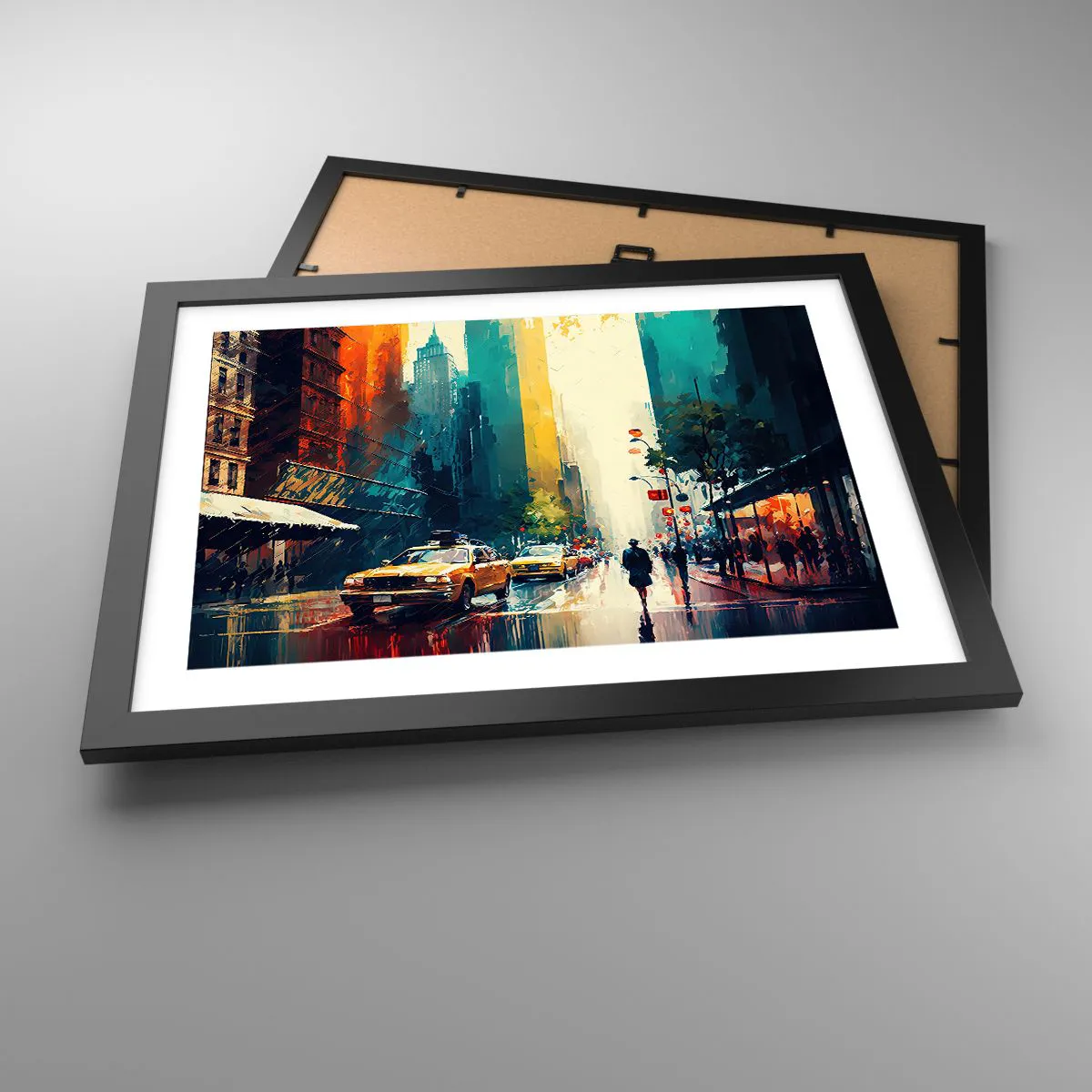 Poster in einem schwarzem Rahmen - New York – selbst der Regen ist hier bunt - 40x30 cm