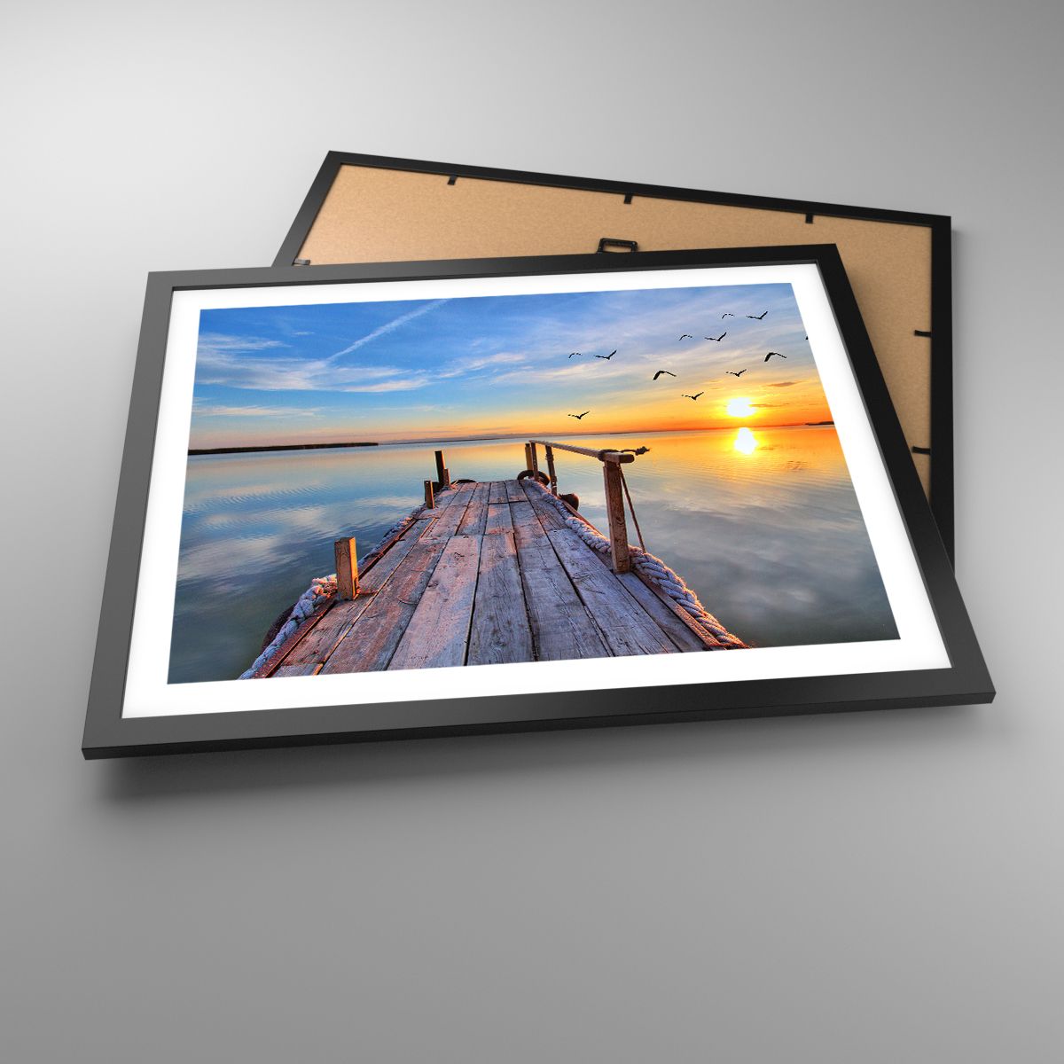 Poster Landschaft, Poster See, Poster Holzbrücke, Poster Der Sonnenuntergang, Poster Oberfläche Des Wassers