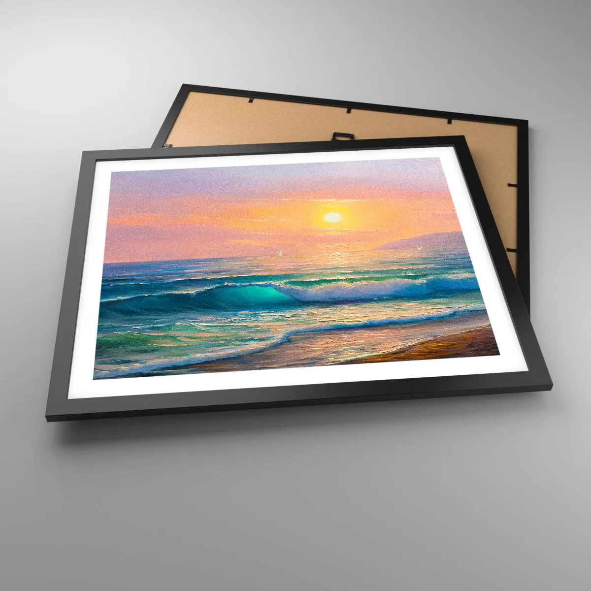 Pôster com moldura preta - O canto turquesa das ondas - 50x40 cm