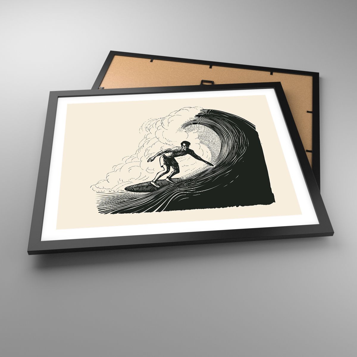 Poster Art Tor 40x50cm - Vague Océan Surf - Décoration Murale Noir Et Blanc