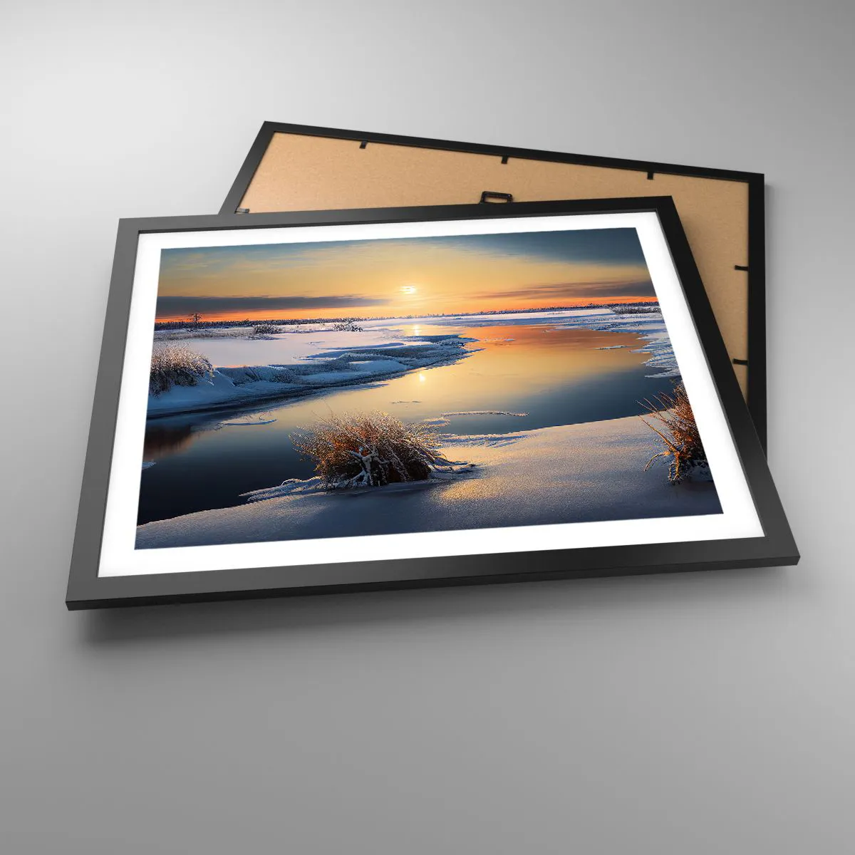 Affisch i svart ram - Vintersolnedgång - 50x40 cm