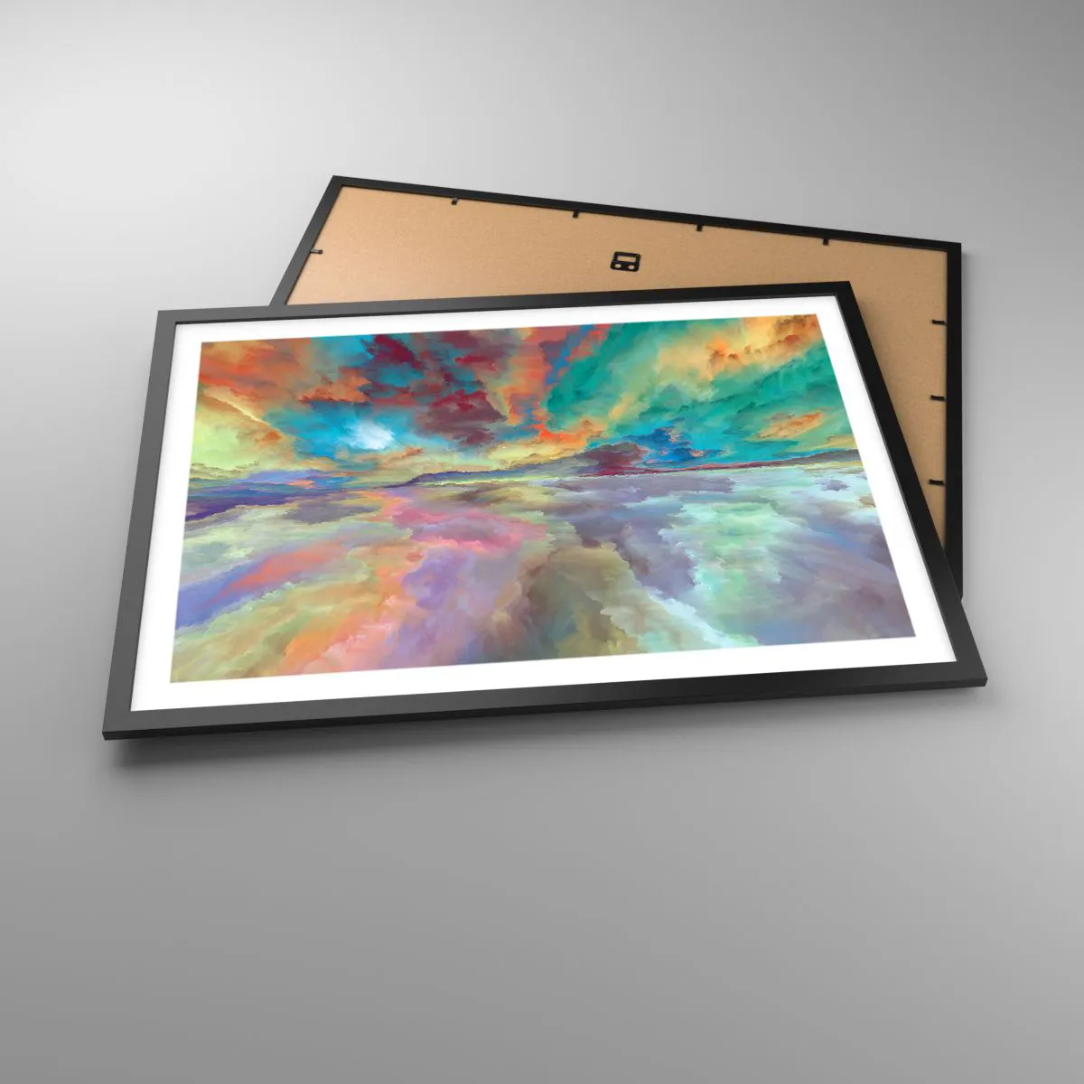 Affiche dans un cadre noir - Poster - Paysage de nuages colorés dans un style abstrait - 70x50cm - Deux paradis - Décoration murale moderne pour le salon et la chambre ARTTOR