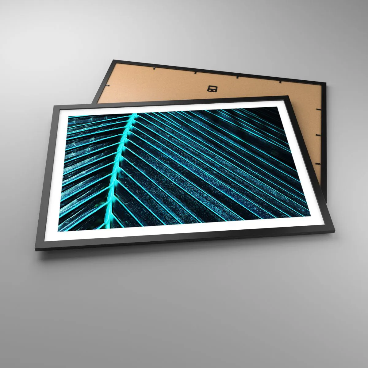 Poster in cornice nera - Macrofotografia di una foglia nelle tonalità del turchese e del blu navy - 70x50cm - La struttura del verde - Decorazione murale moderna per soggiorno e camera da letto ARTTOR